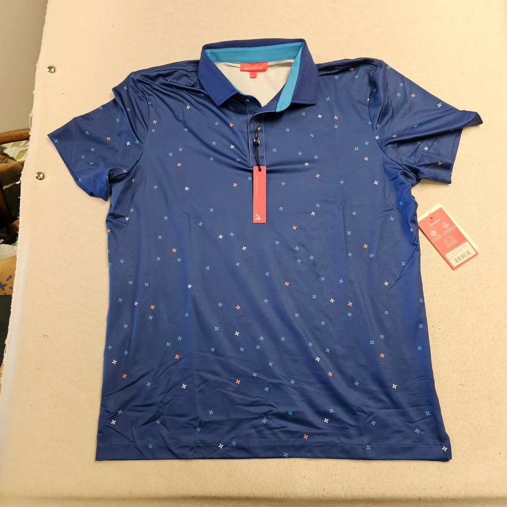 REDVANLY Savile Polo Mazarine Blue Printed Golf Shirt R2419 Large NEW